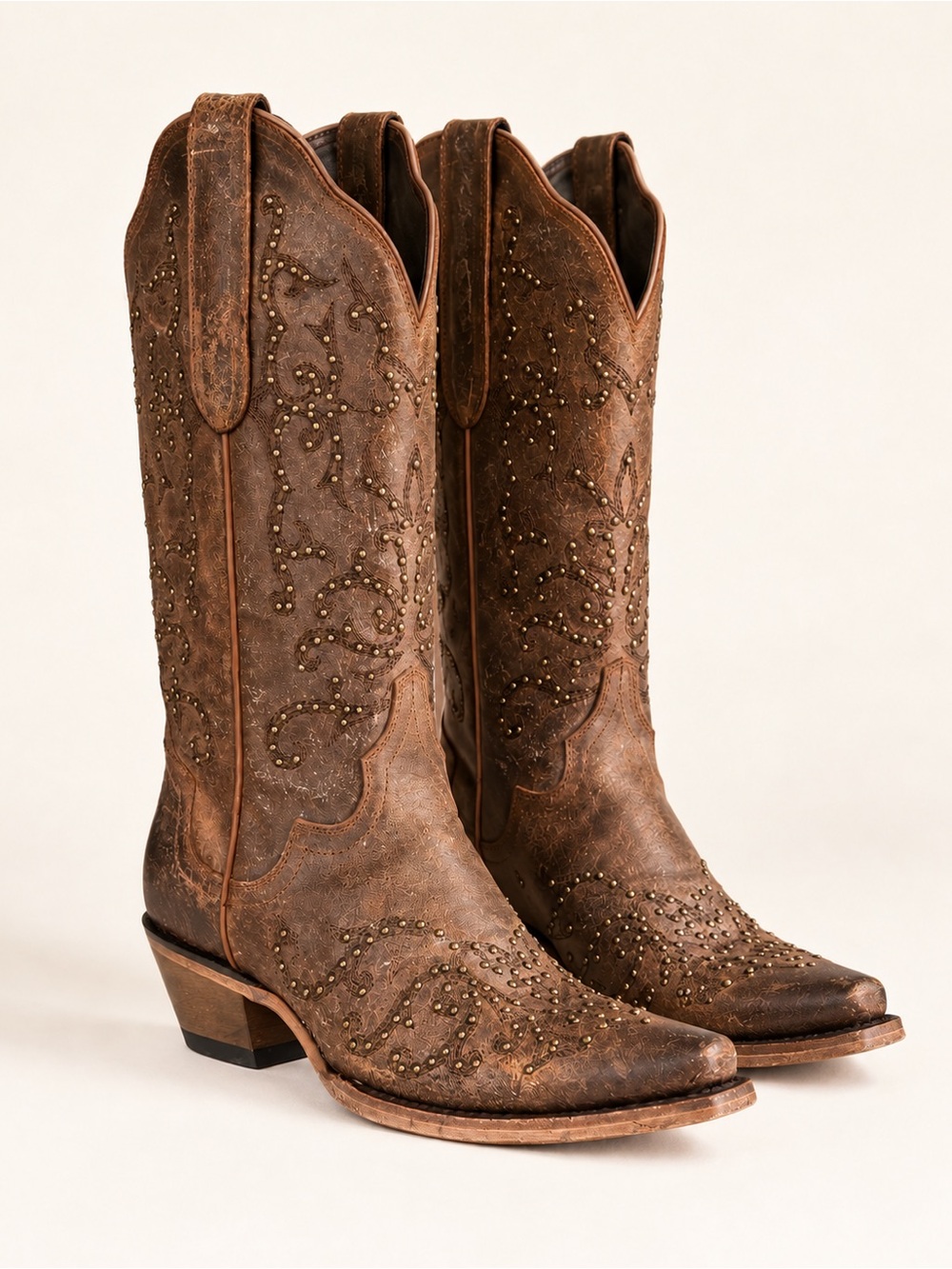 J.B. Dillon Brown Leather Studded Western Cowboy Boots Women’s Size 6